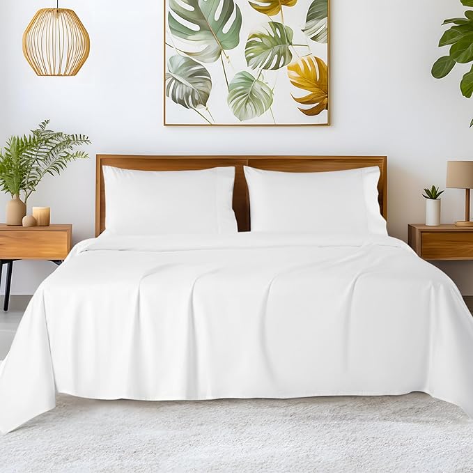 100% Egyptian Cotton Bed Sheets Queen Size 4pc 1200 Thread Count - White