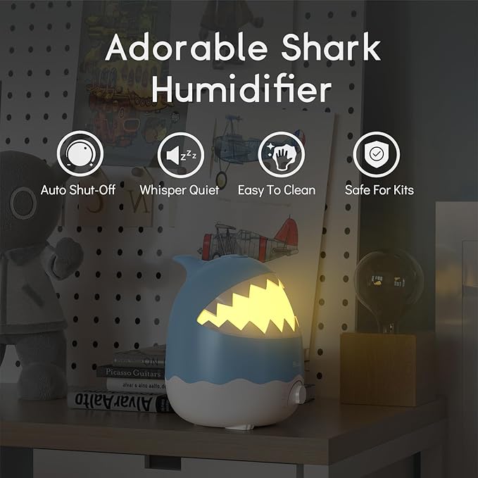 Cool Mist Humidifier for Nursery Room - Blue Shark