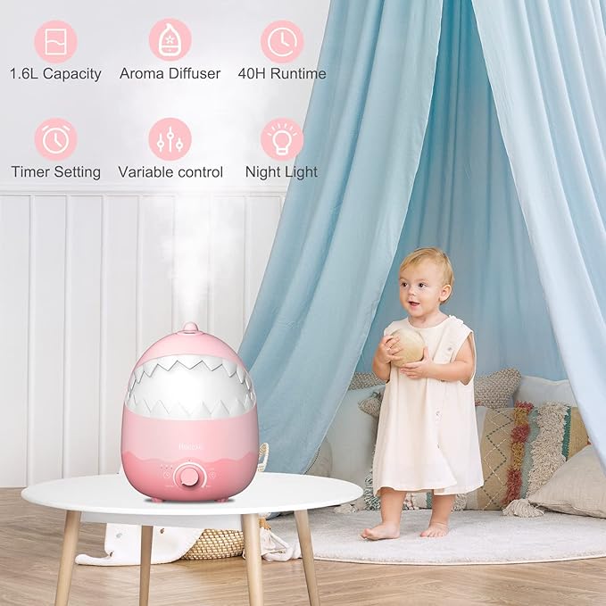 Cool Mist Humidifier for Nursery Room - Pink Shark