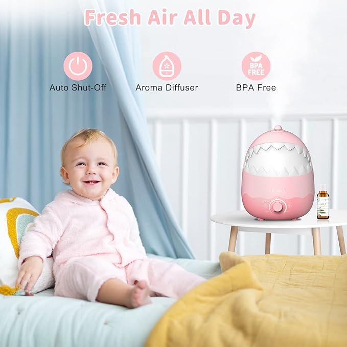 Cool Mist Humidifier for Nursery Room - Pink Shark