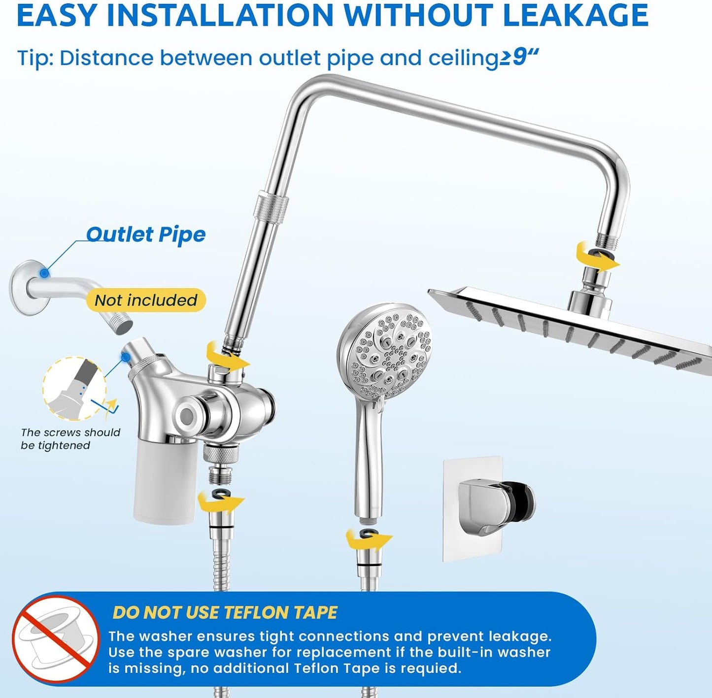 Ryamen Dual Shower Heads, 3 Way Rain Shower Head