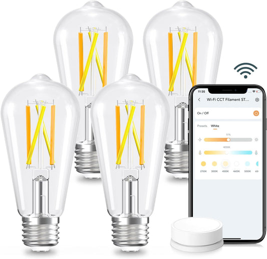 4pk Linkind E26 Smart Edison Bulbs with Remote - 2700K-6500K