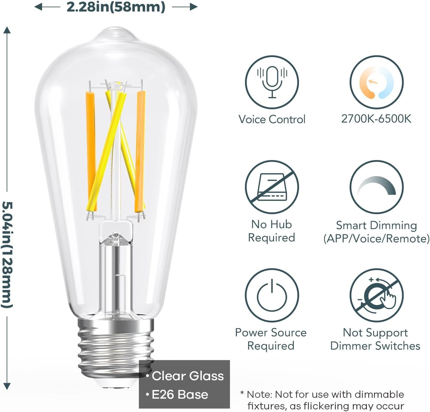4pk Linkind E26 Smart Edison Bulbs with Remote - 2700K-6500K