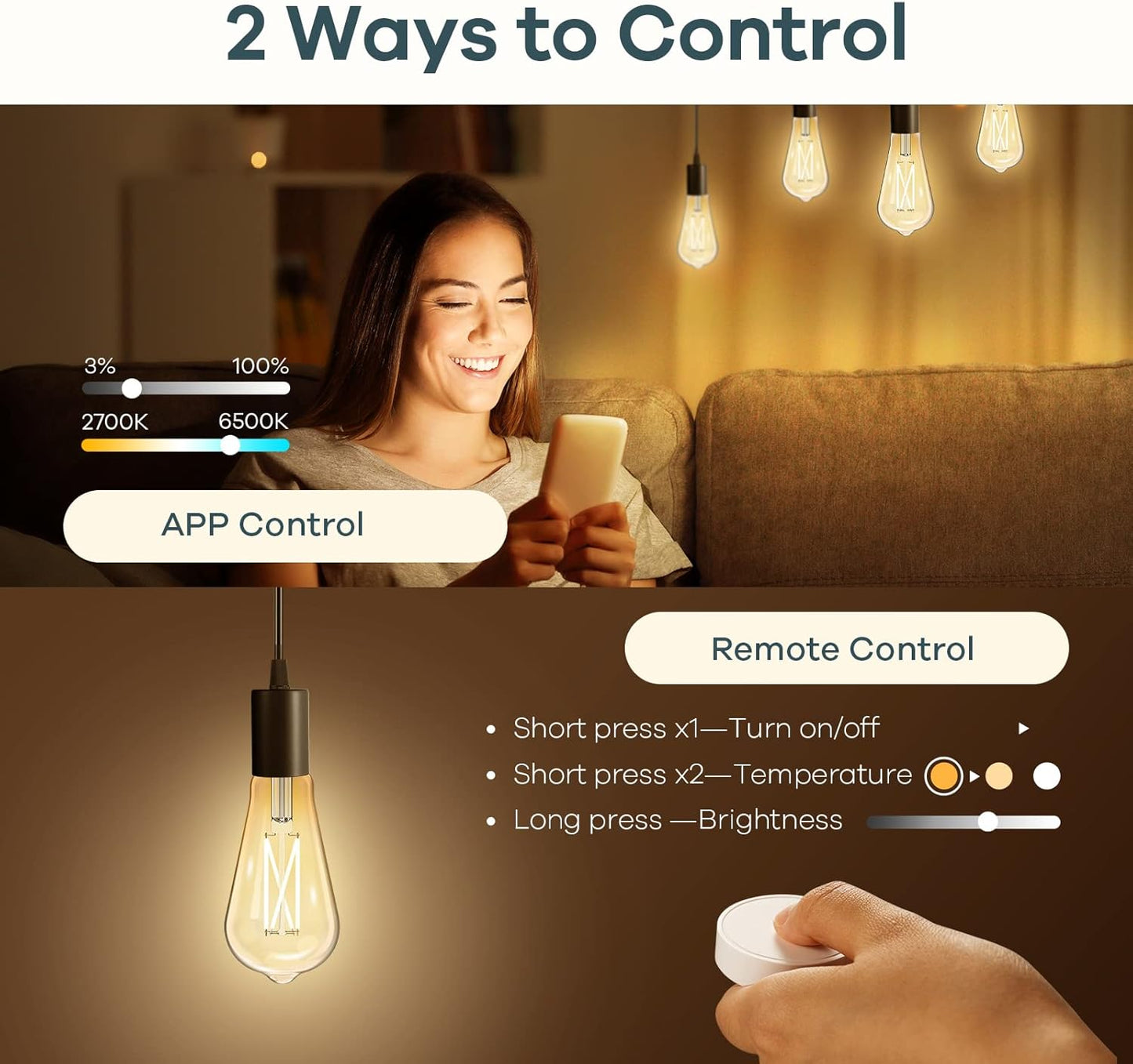 4pk Linkind E26 Smart Edison Bulbs with Remote - 2700K-6500K