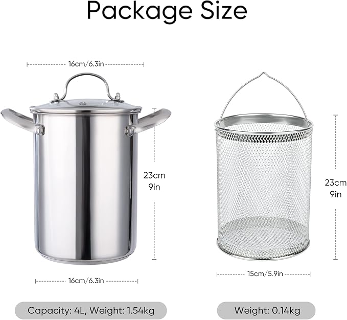 5L Stainless Steel Boiling & Frying Pot