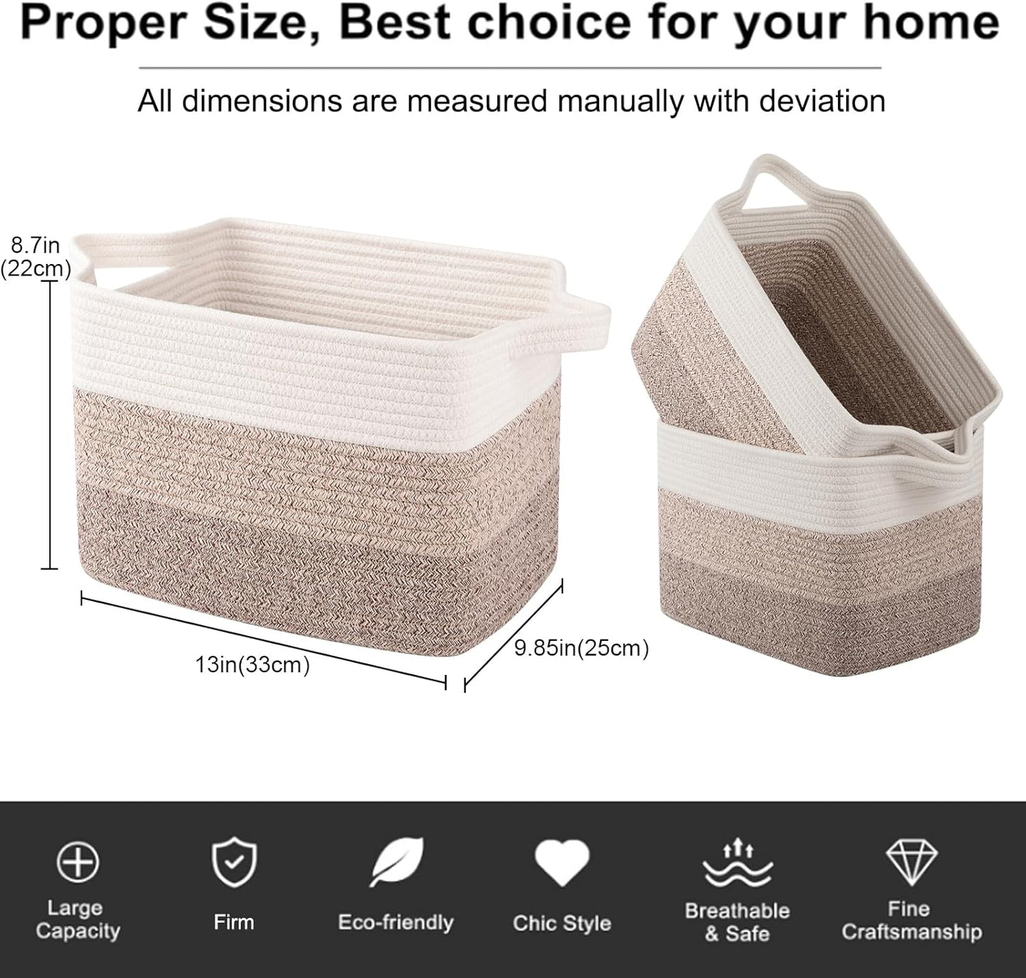 3pc Woven Cotton Rope Storage Baskets