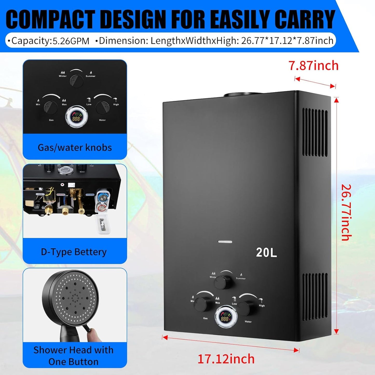20L Portable Tankless Propane Water Heater