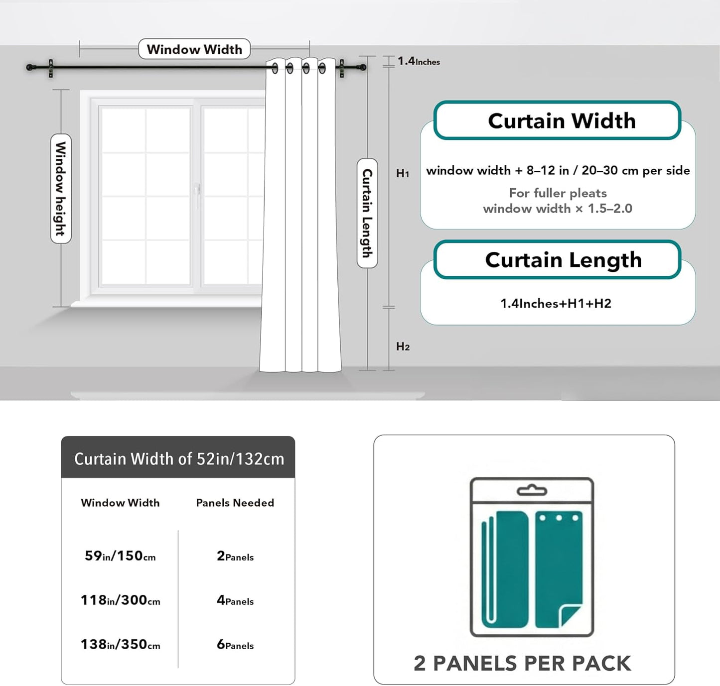 2 Panel Light Blocking Curtains - W52in X L72in