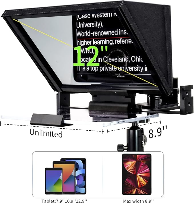 12 inch Adjustable Teleprompter with Remote Control