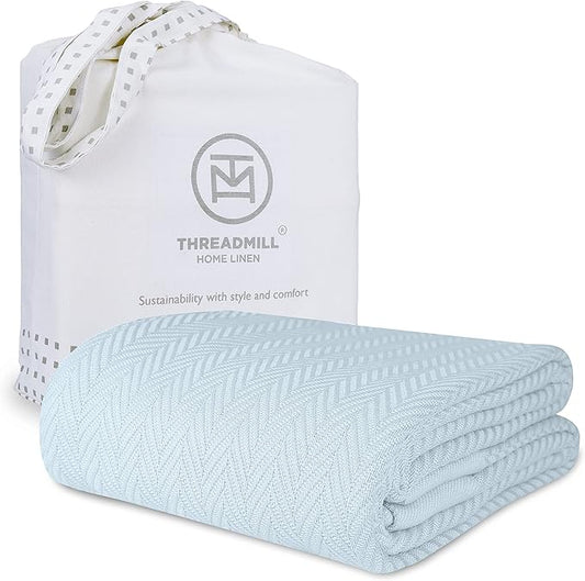 Threadmill King Size 100% Cotton Blanket- Light Blue