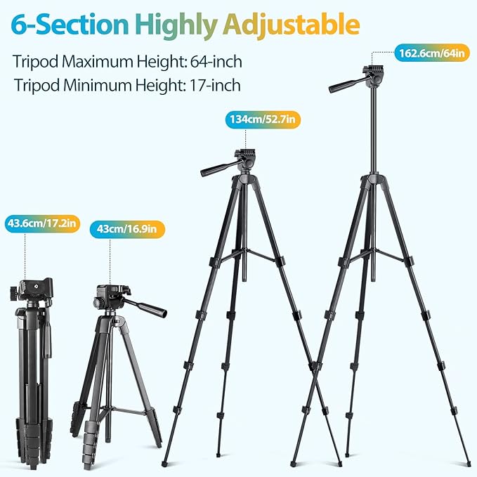 64” Extendable Cell Phone iPad & Camera Tripod