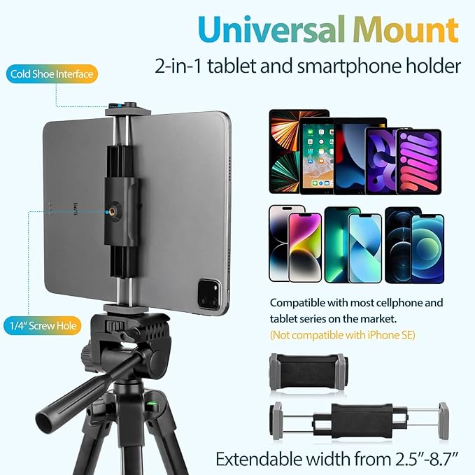 64” Extendable Cell Phone iPad & Camera Tripod