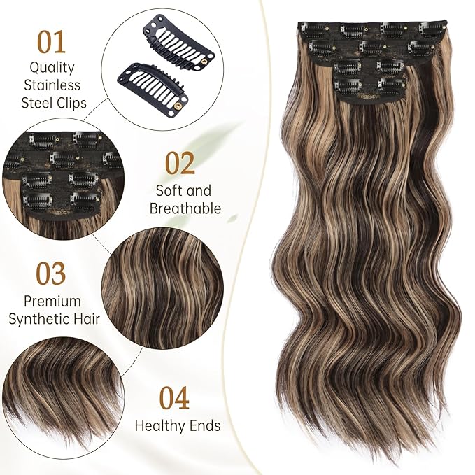 20in Synthetic Clip in Hair Extensions 4pc - Brown Mix Blonde