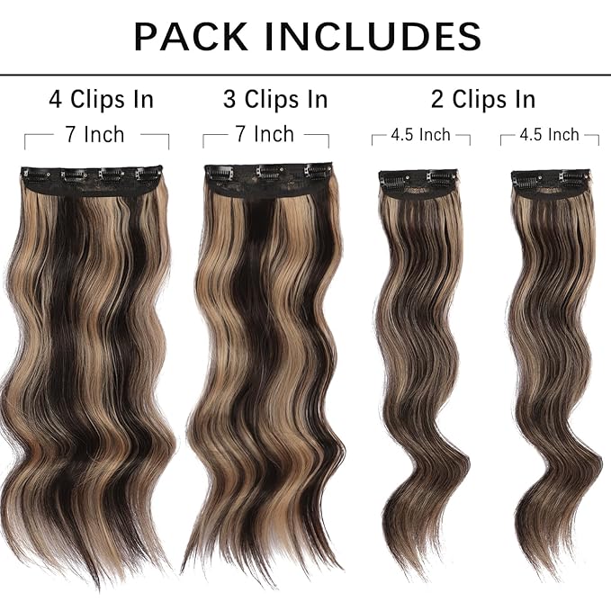 20in Synthetic Clip in Hair Extensions 4pc - Brown Mix Blonde