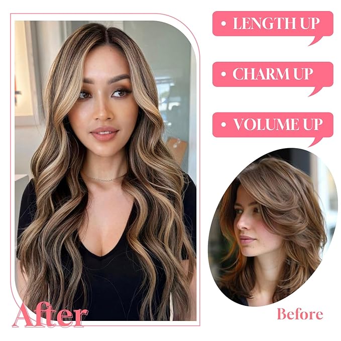 20in Synthetic Clip in Hair Extensions 4pc - Brown Mix Blonde