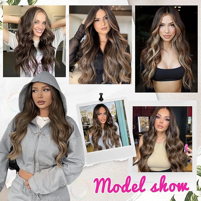 20in Synthetic Clip in Hair Extensions 4pc - Brown Mix Blonde