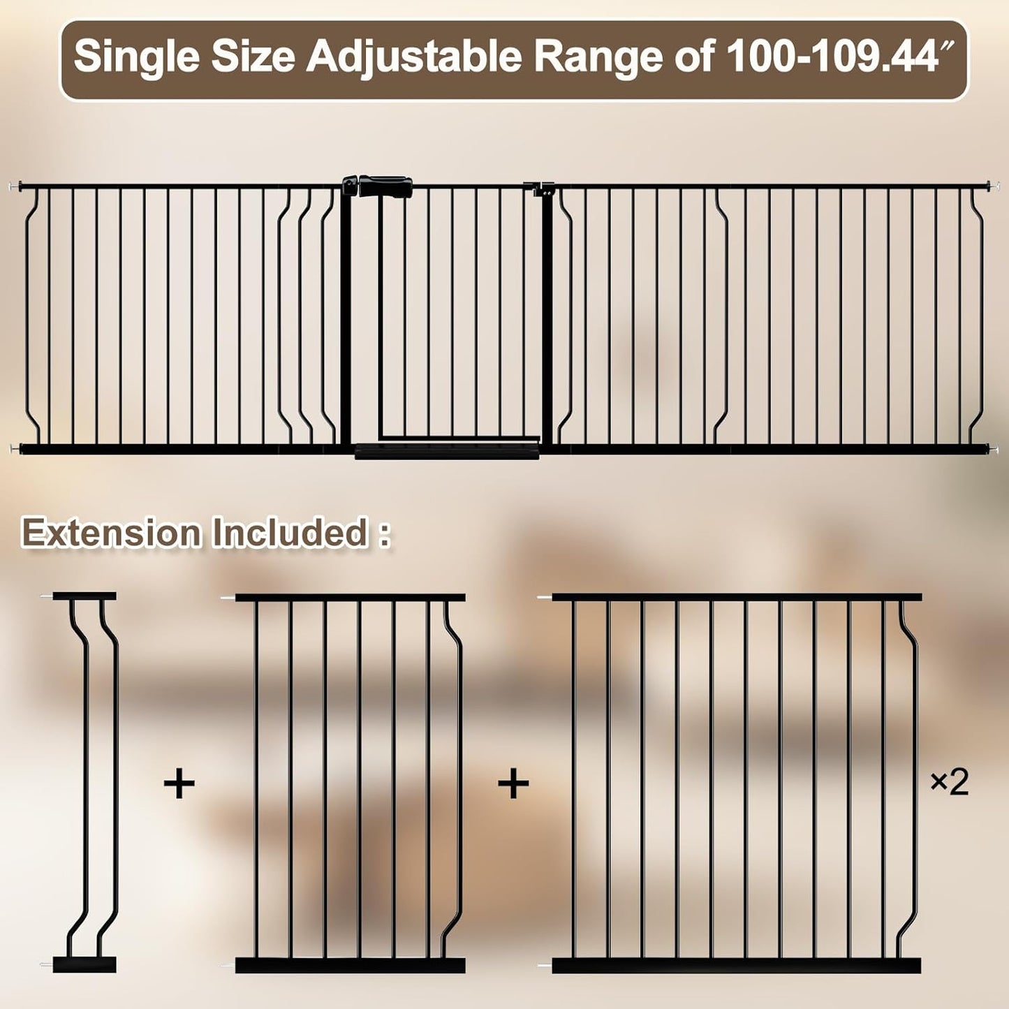 Extra Wide Pressure Mounted Baby Gate - 100-109.42"