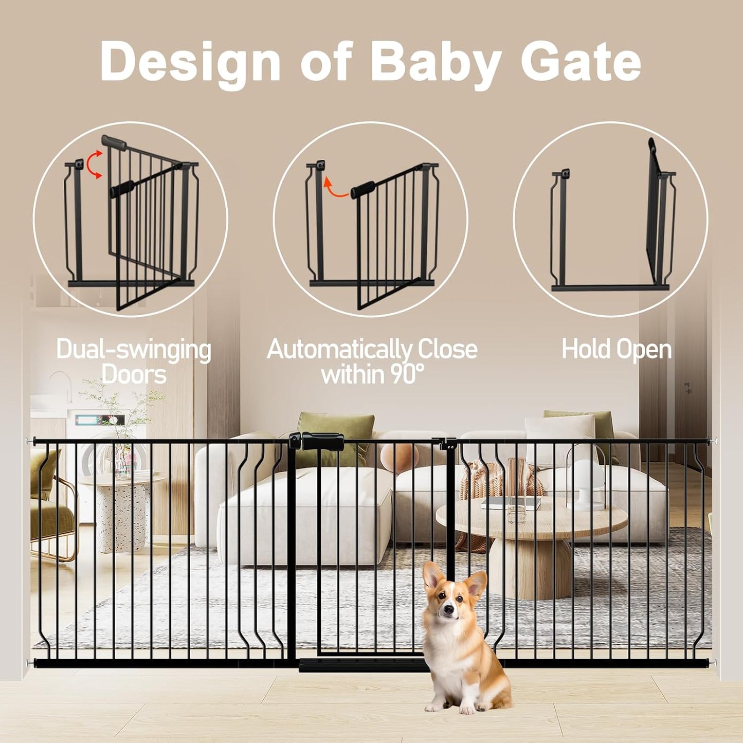 Extra Wide Pressure Mounted Baby Gate - 100-109.42"