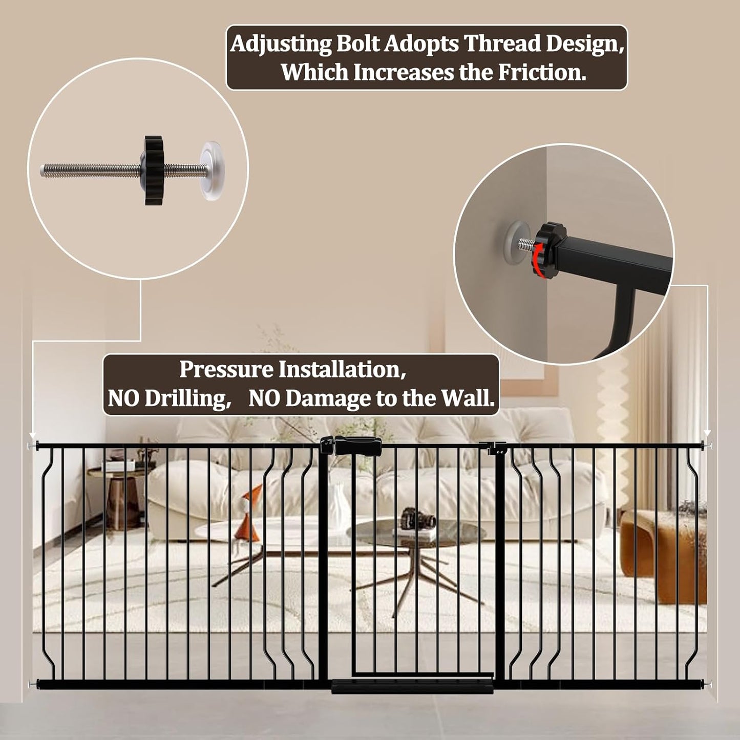 Extra Wide Pressure Mounted Baby Gate - 100-109.42"