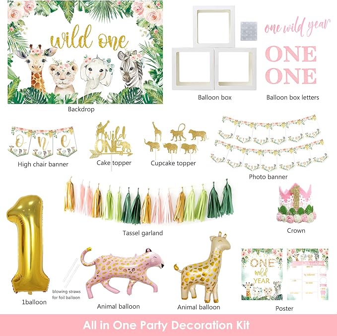 Safari Theme First Birthday Decoration Set -Girl