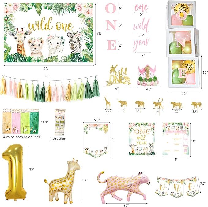 Safari Theme First Birthday Decoration Set -Girl